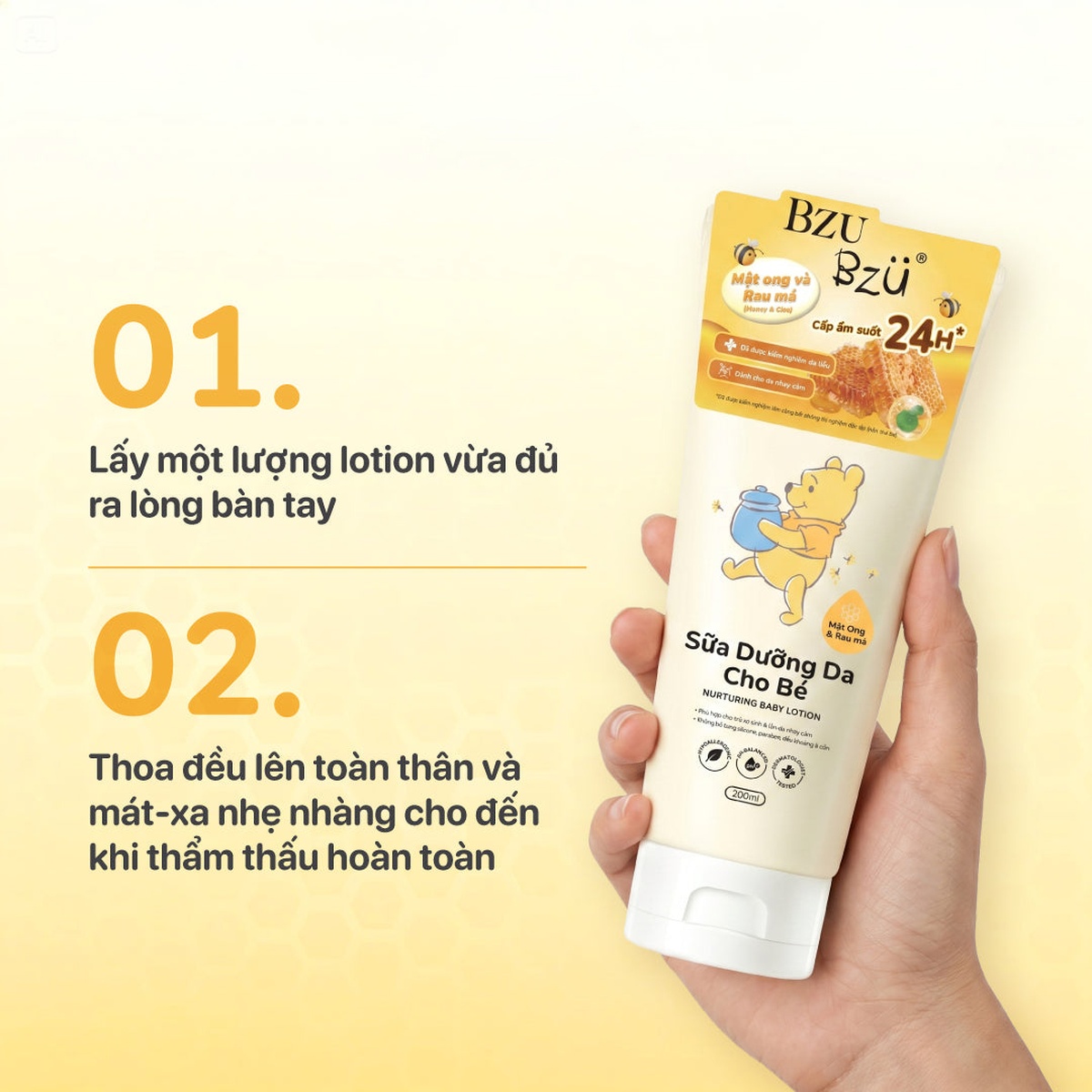 Sữa dưỡng da cho bé mật ong & rau má Bzu Bzu 200ml - mặt sau