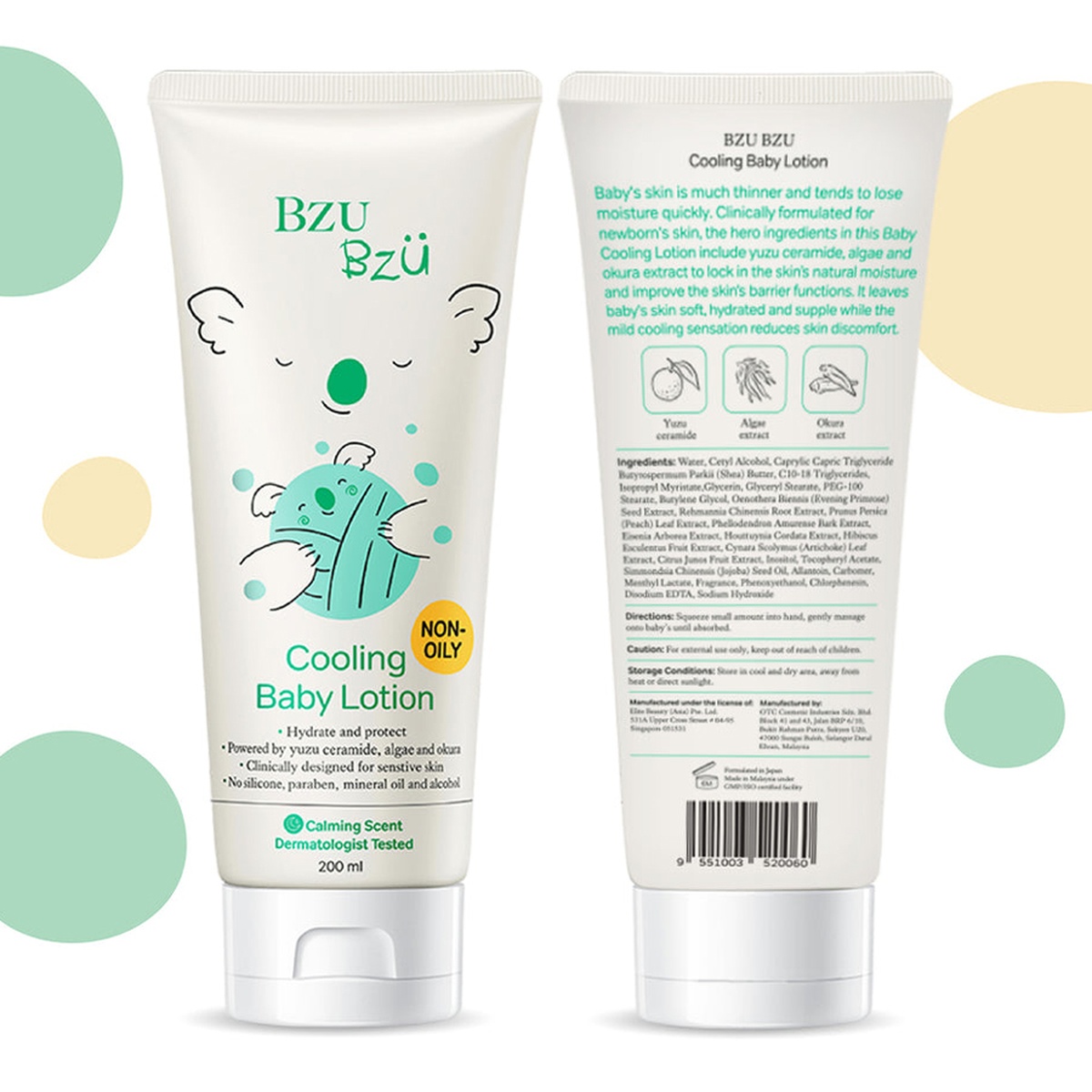 Sữa dưỡng thể làm mát da cho em bé Bzu Bzu 200ml - mặt sau