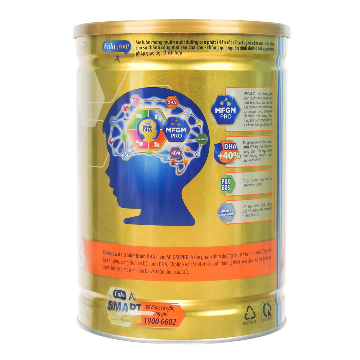 Sữa Enfagrow A+ 3 360° Brain DHA+ với MFGM PRO 1700g Vị Vani cho bé từ 1 - 3 tuổi - mặt trái
