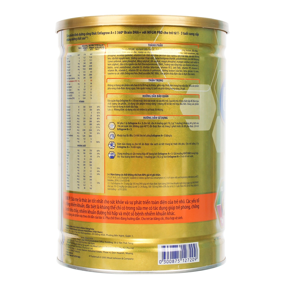 Sữa Enfagrow A+ 3 360° Brain DHA+ với MFGM PRO 1700g Vị Vani cho bé từ 1 - 3 tuổi - mặt phải