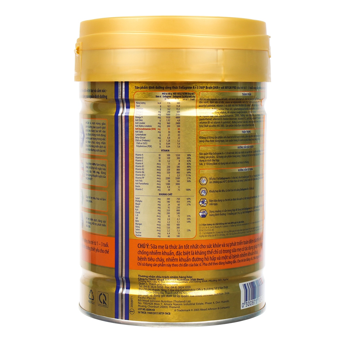 Sữa Enfagrow A+ 3 830g Vị Vani cho bé từ 1-3 tuổi  - mặt trái