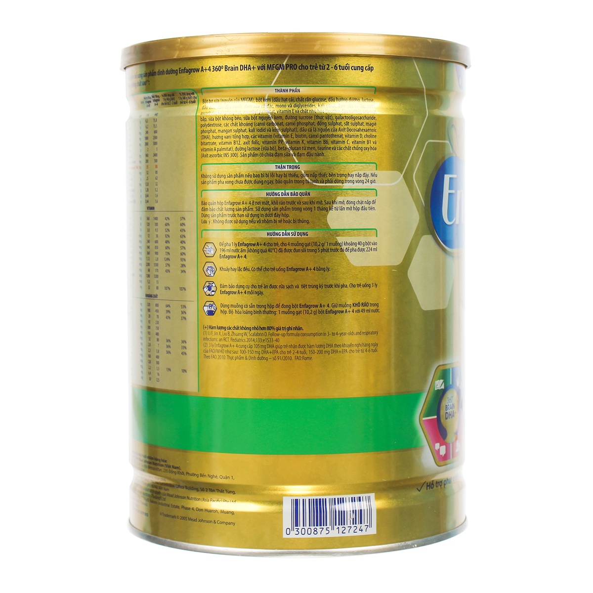 Sữa Enfagrow A+ 4 1700g Vị Vani cho bé 2-6 tuổi - mặt sau