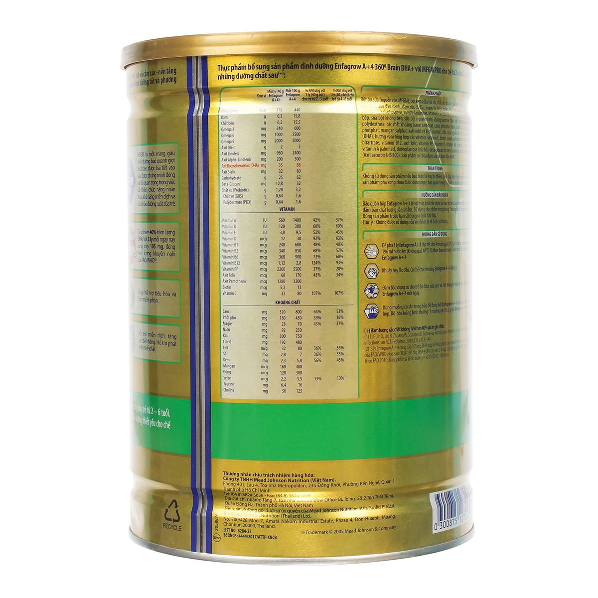 Sữa Enfagrow A+ 4 1700g Vị Vani cho bé 2-6 tuổi - mặt phải