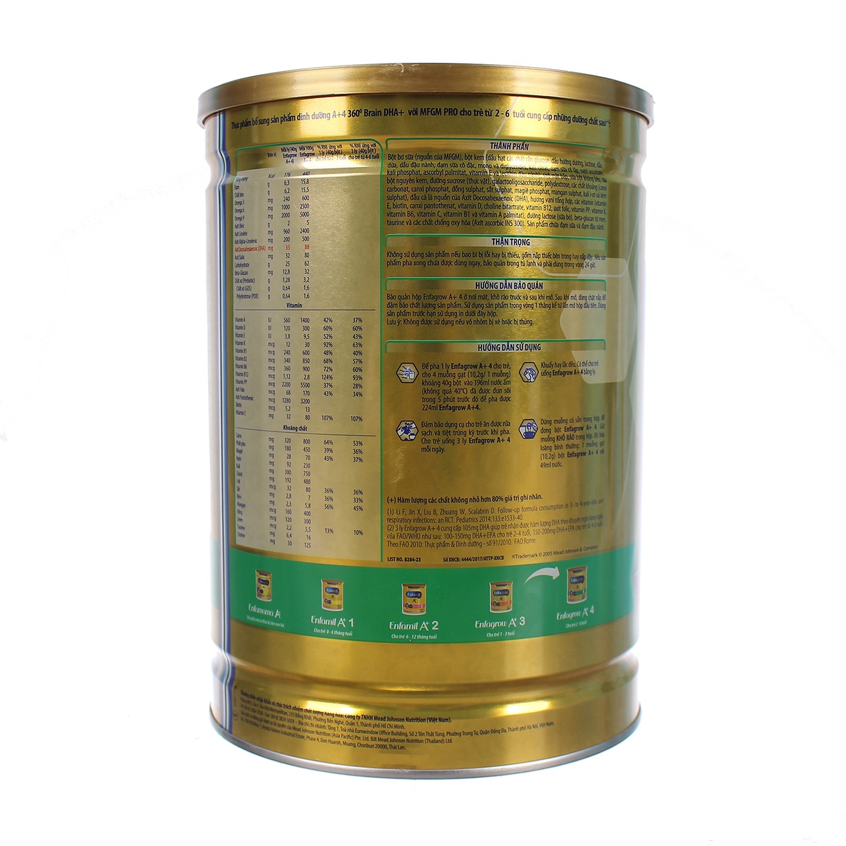 Sữa Enfagrow A+ 4 360° Brain DHA+ với MFGM PRO 1750g Vị Vani cho bé từ 2 - 6 tuổi - mặt sau