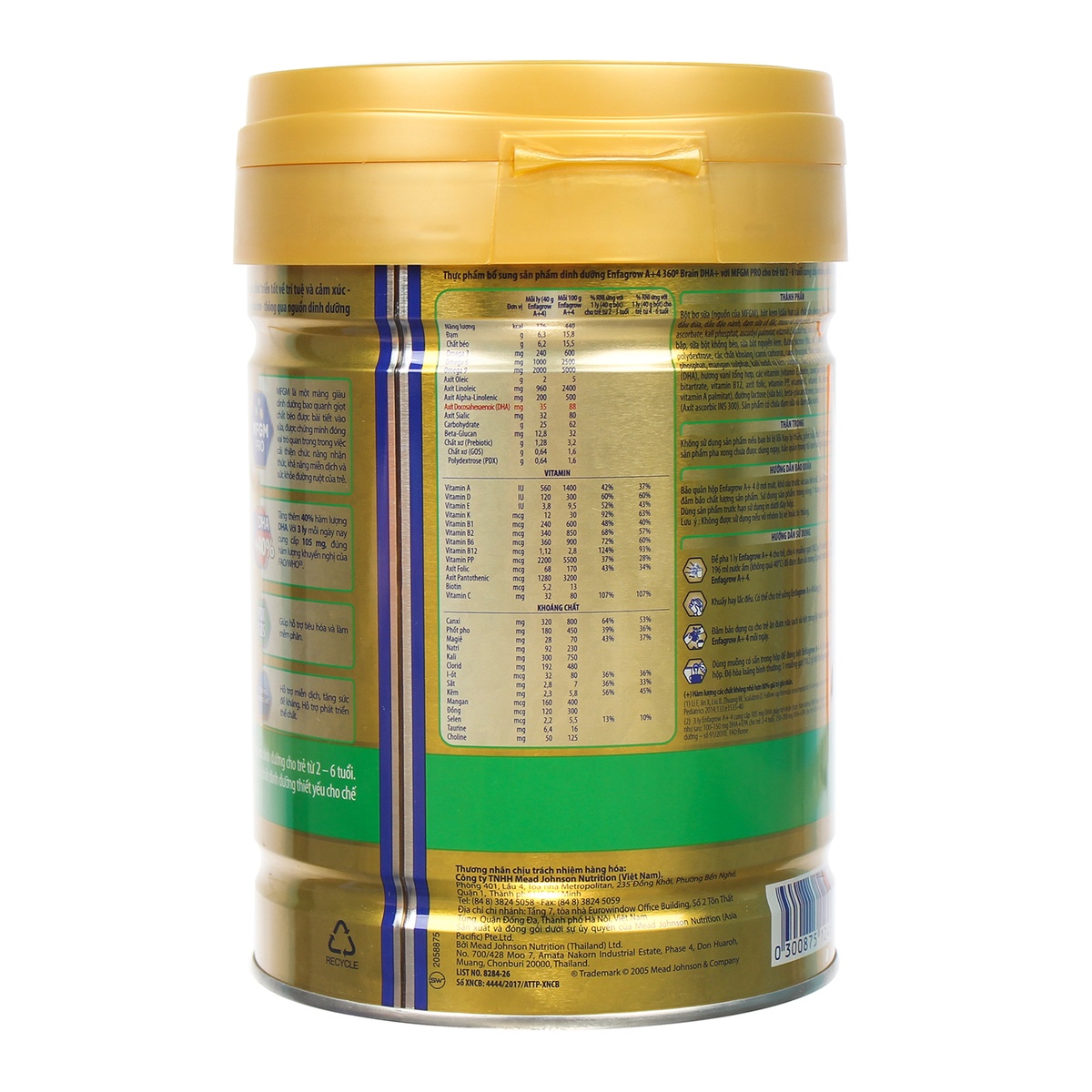 Sữa Enfagrow A+ 4 830g Vị Vani cho bé từ 2-6 tuổi - mặt sau