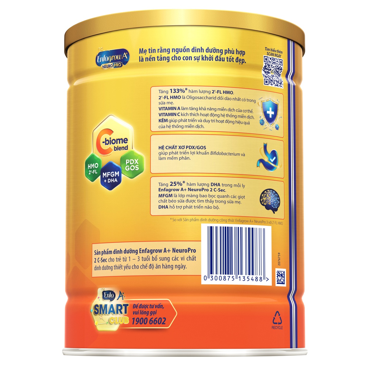 Sữa Enfagrow A+ NeuroPro 2 C-Sec (cho bé 1-3 tuổi) 800g - mặt trái