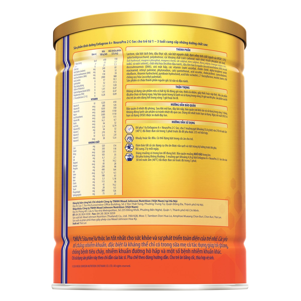 Sữa Enfagrow A+ NeuroPro 2 C-Sec (cho bé 1-3 tuổi) 800g - mặt phải