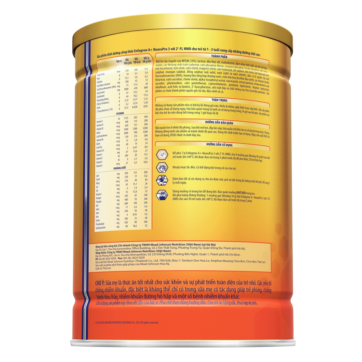 Sản phẩm dinh dưỡng công thức Enfagrow A+ NeuroPro 3 2Flex 1,7kg (cho bé từ 1-3 tuổi) - mặt trái