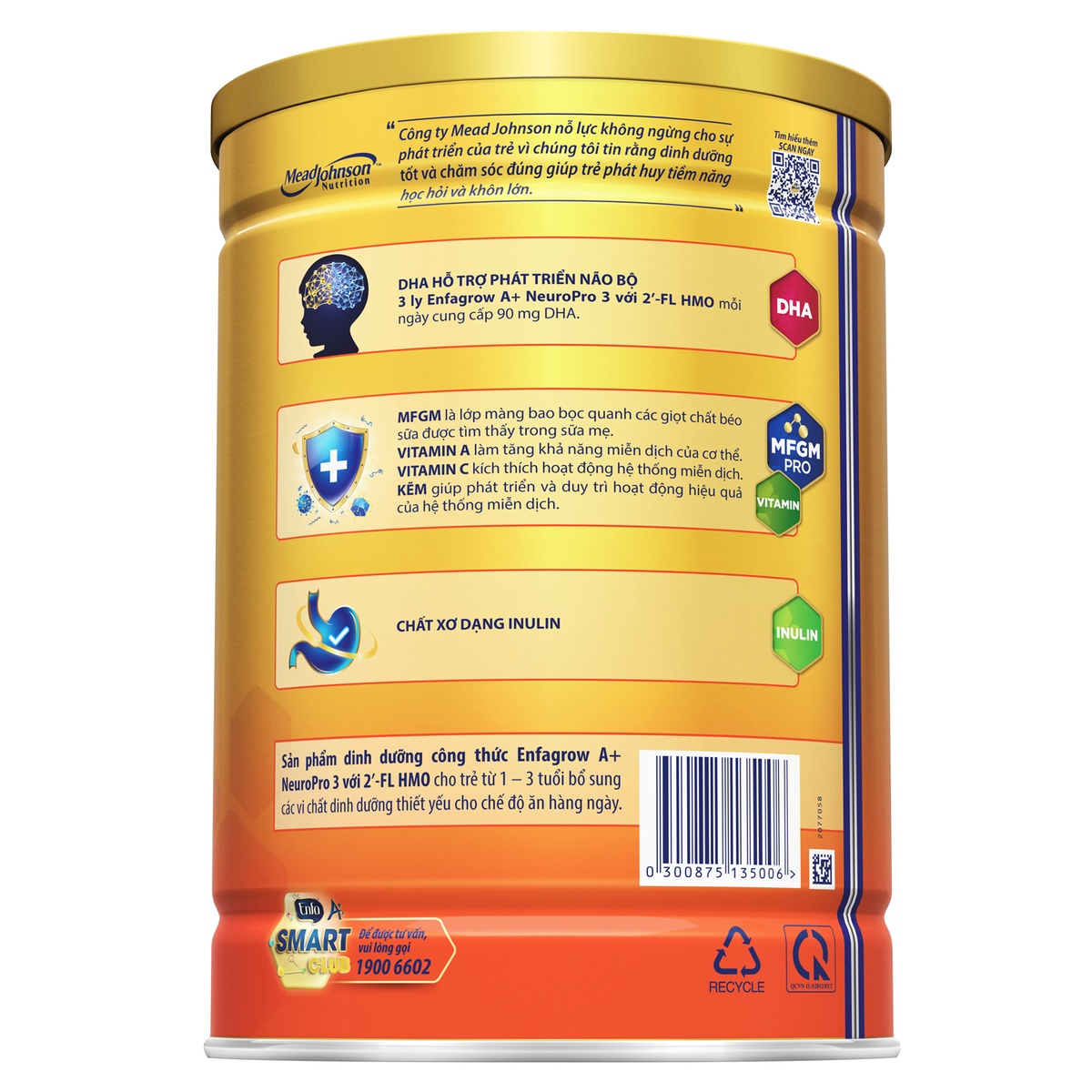 Sản phẩm dinh dưỡng công thức Enfagrow A+ NeuroPro 3 2Flex 1,7kg (cho bé từ 1-3 tuổi) - mặt phải
