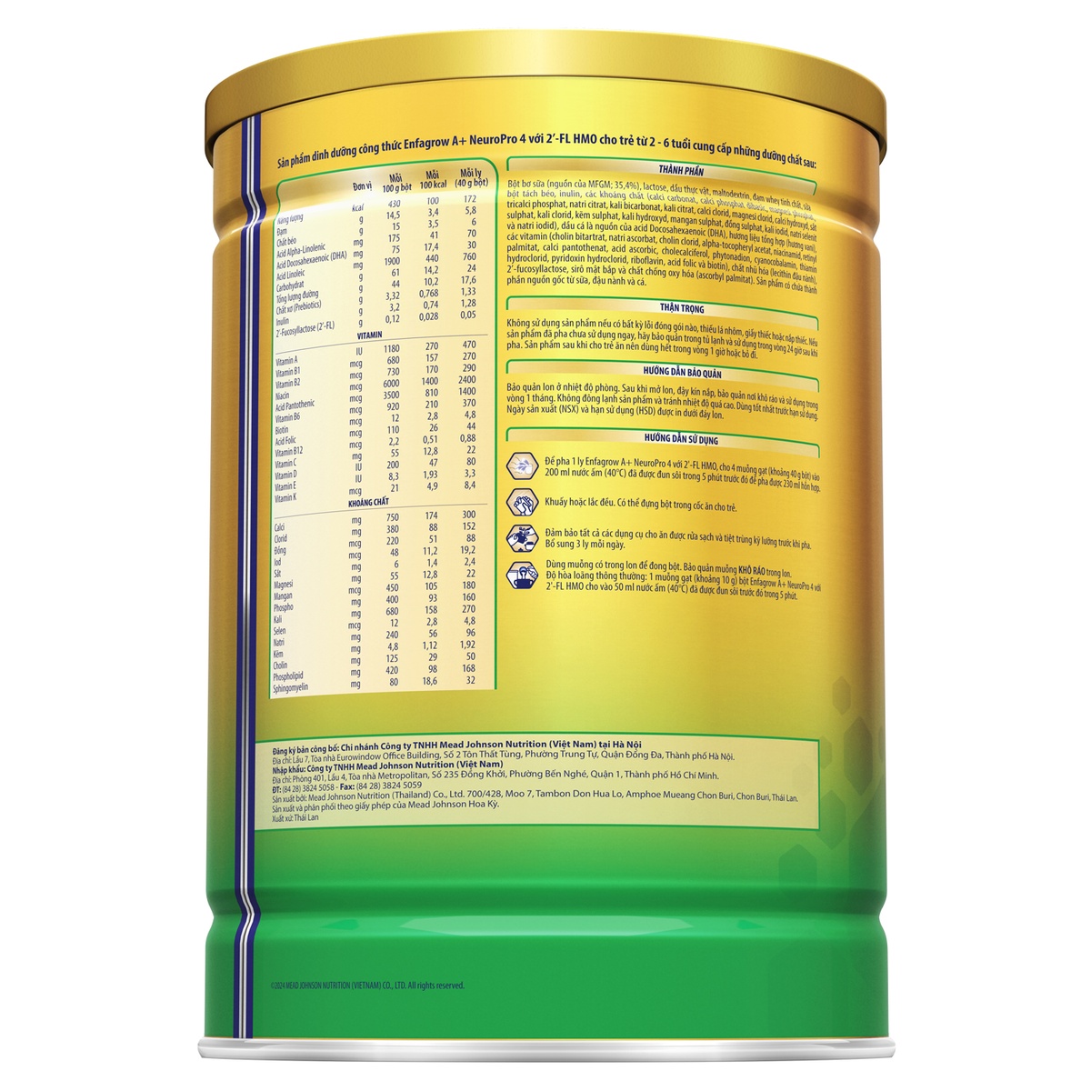 Sản phẩm dinh dưỡng công thức Enfagrow A+ NeuroPro 4 2Flex 1,7kg (cho bé từ 2-6 tuổi) - mặt trái