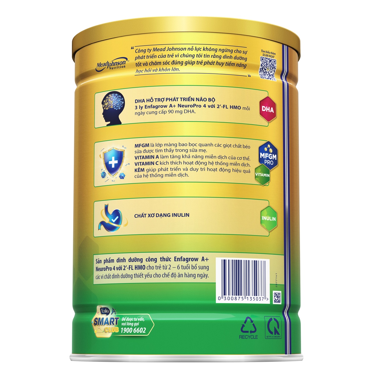 Sản phẩm dinh dưỡng công thức Enfagrow A+ NeuroPro 4 2Flex 1,7kg (cho bé từ 2-6 tuổi) - mặt phải