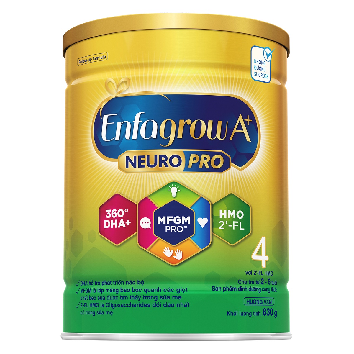 Sản phẩm dinh dưỡng công thức Enfagrow A+ NeuroPro 4 2Flex 830g (cho bé từ 2-6 tuổi) - mặt sau