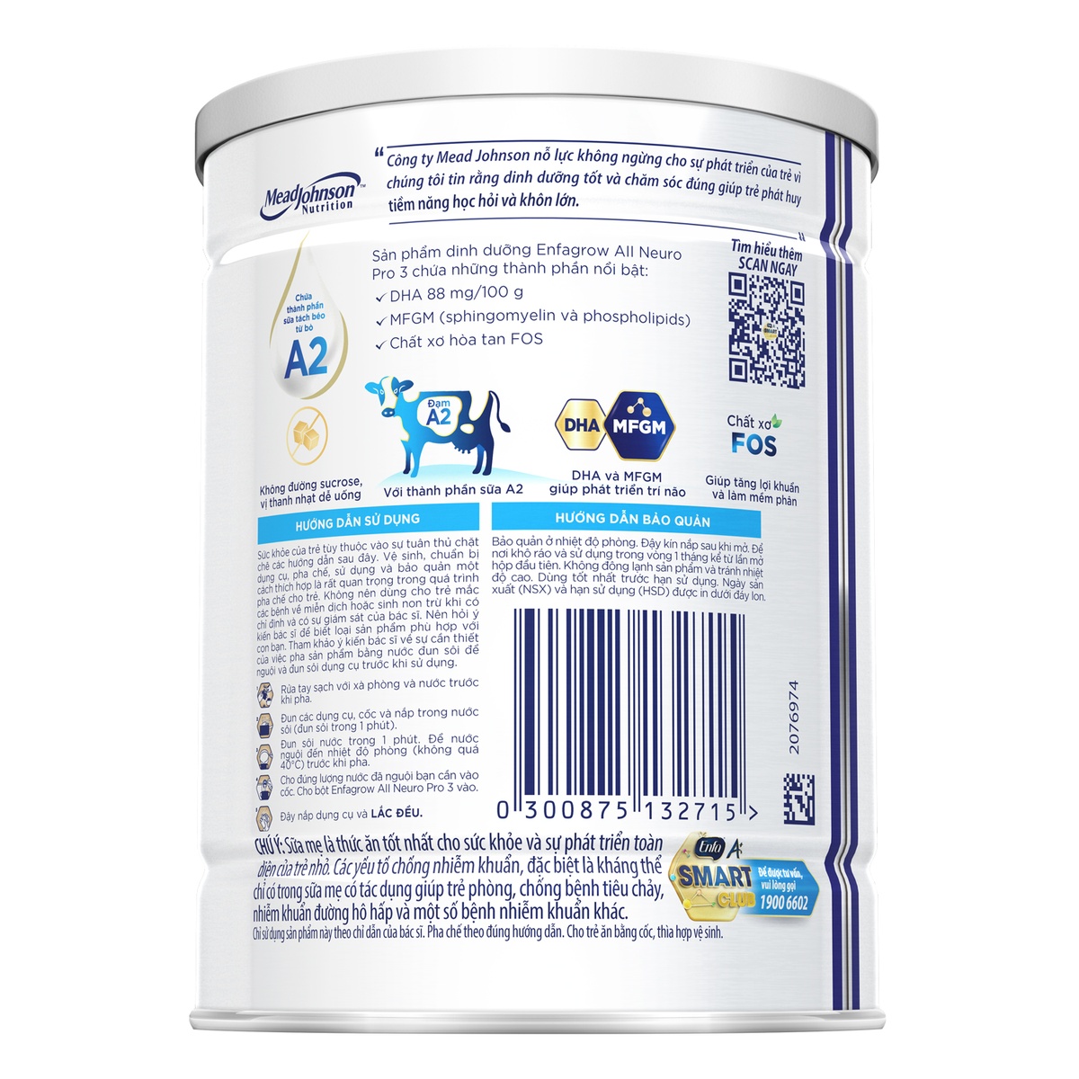 Sản phẩm dinh dưỡng Enfagrow AII Neuro Pro 3 350g (cho trẻ từ 1-6 tuổi) - mặt sau