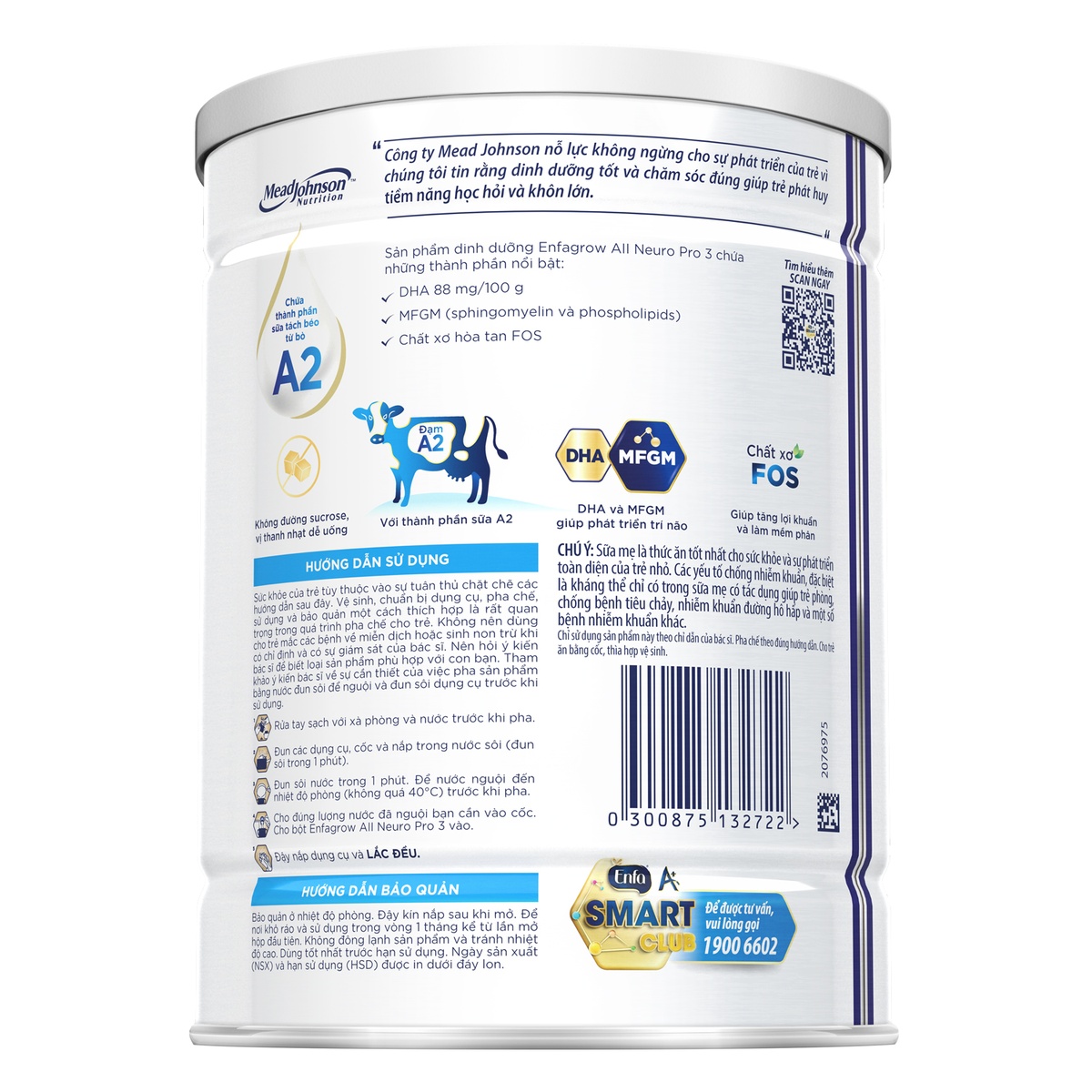 Sản phẩm dinh dưỡng Enfagrow AII Neuro Pro 3 800g (cho trẻ từ 1-6 tuổi) - mặt sau
