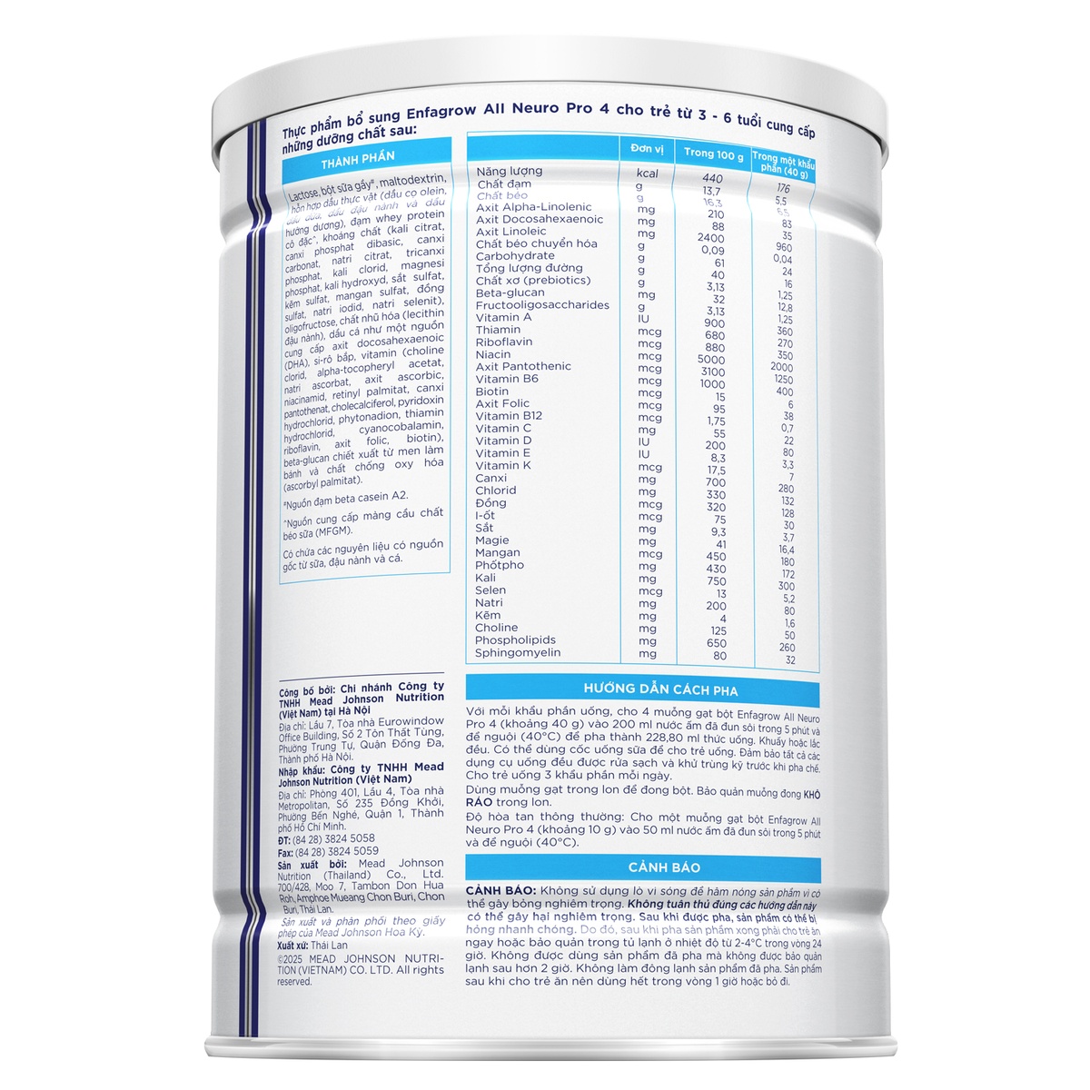 Enfagrow AII Neuro Pro 4 1.7kg (cho trẻ từ 3-6 tuổi) - mặt phải