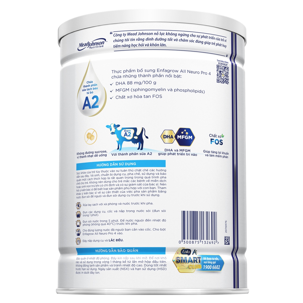 Enfagrow AII Neuro Pro 4 1.7kg (cho trẻ từ 3-6 tuổi) - mặt sau