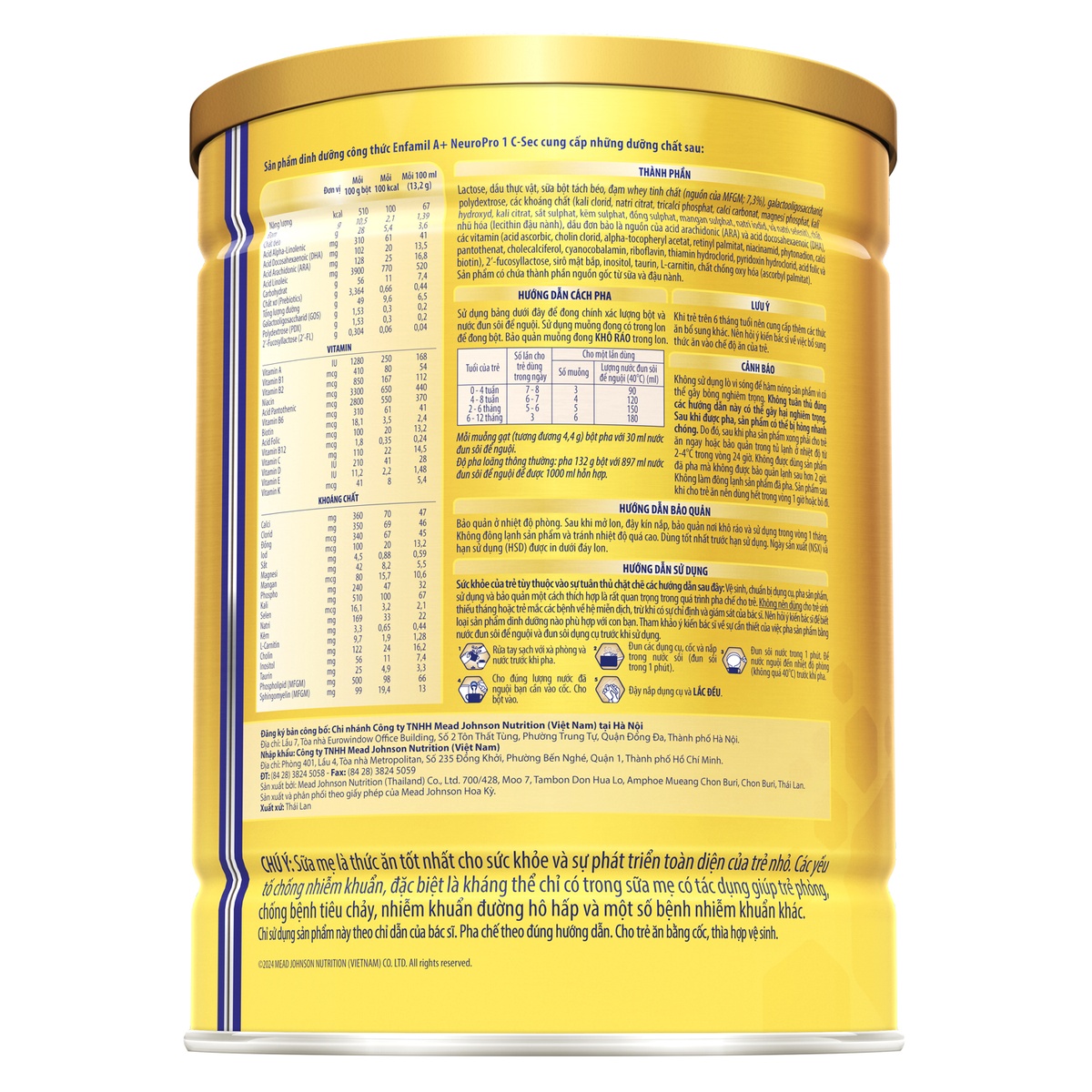 Sữa Enfamil A+ NeuroPro 1 C-Sec (cho bé 0-12 tháng) 800g - mặt trái