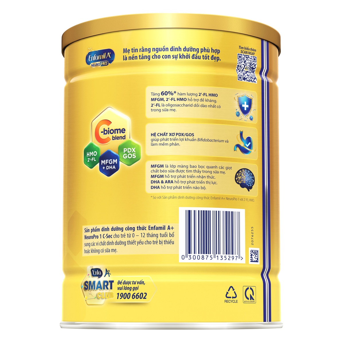 Sữa Enfamil A+ NeuroPro 1 C-Sec (cho bé 0-12 tháng) 800g - mặt phải
