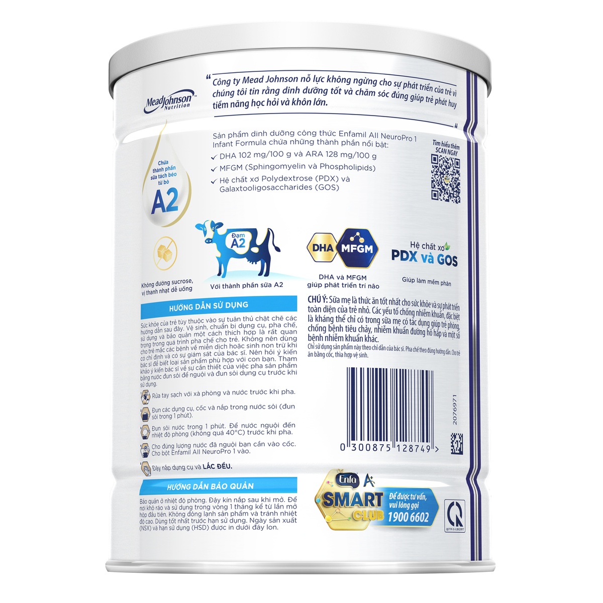 Sản phẩm dinh dưỡng công thức Enfamil A2 Neuropro 1 800g (cho trẻ từ 0-6 tháng) - mặt sau