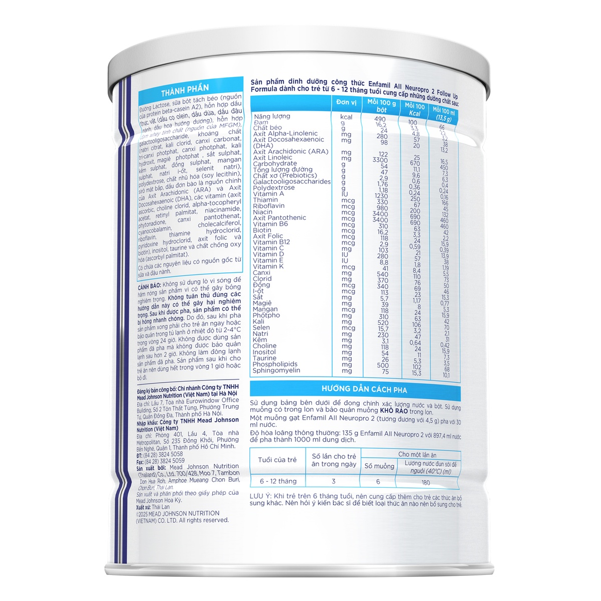 Sản phẩm dinh dưỡng công thức Enfamil A2 Neuropro 2 350g (cho trẻ từ 6-12 tháng) - mặt phải