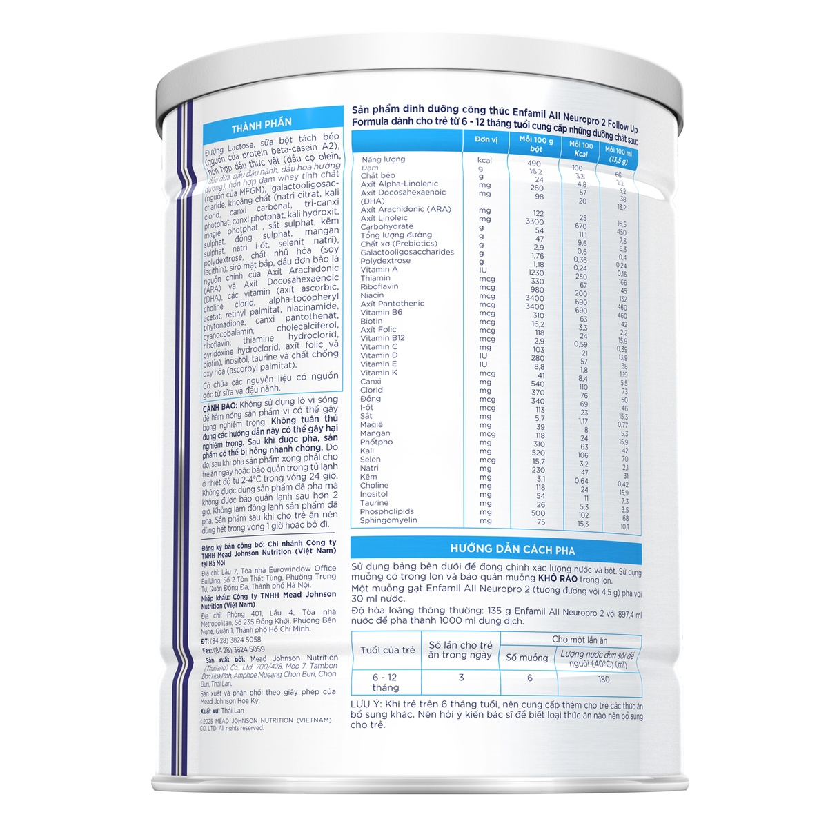 Sữa Enfamil A2 NeuroPro 2 (cho bé 6-12 tháng) 800g - mặt phải