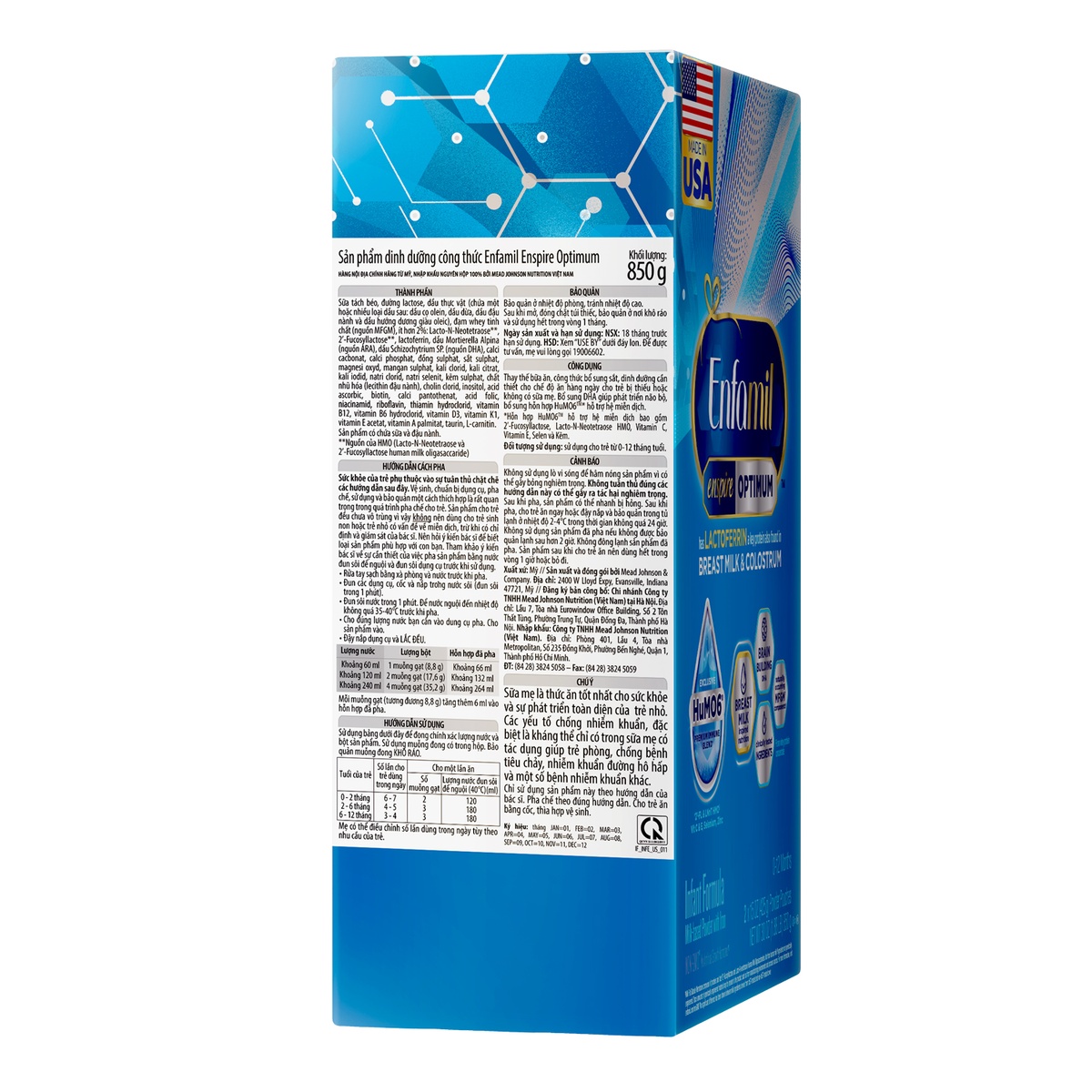 Sữa Enfamil Enspire Infant Formula Non-GMO (cho bé 0-12 tháng) 850g - mặt sau
