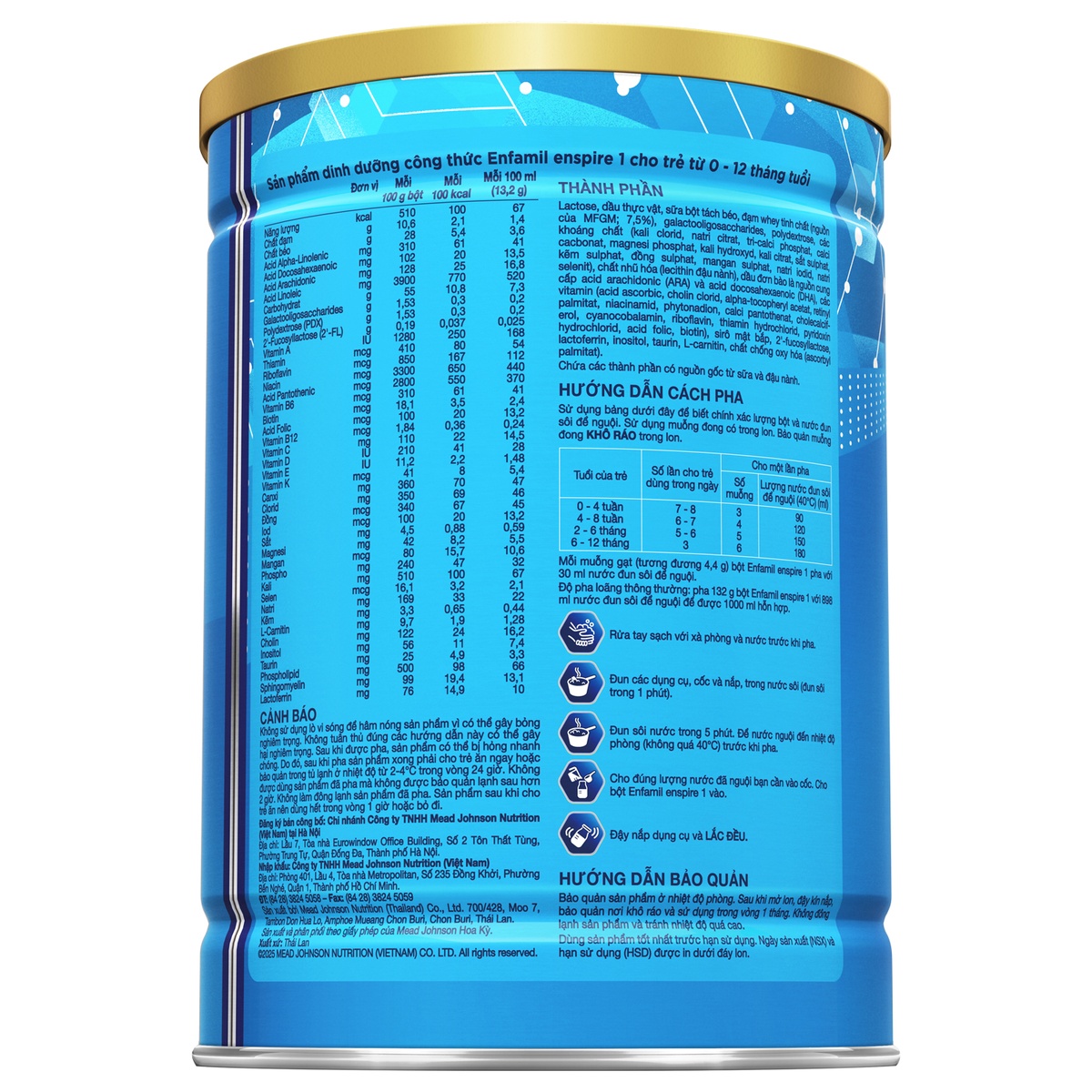 Sữa Enfamil Enspire số 1 (cho bé 0-12 tháng) 850g - mặt phải