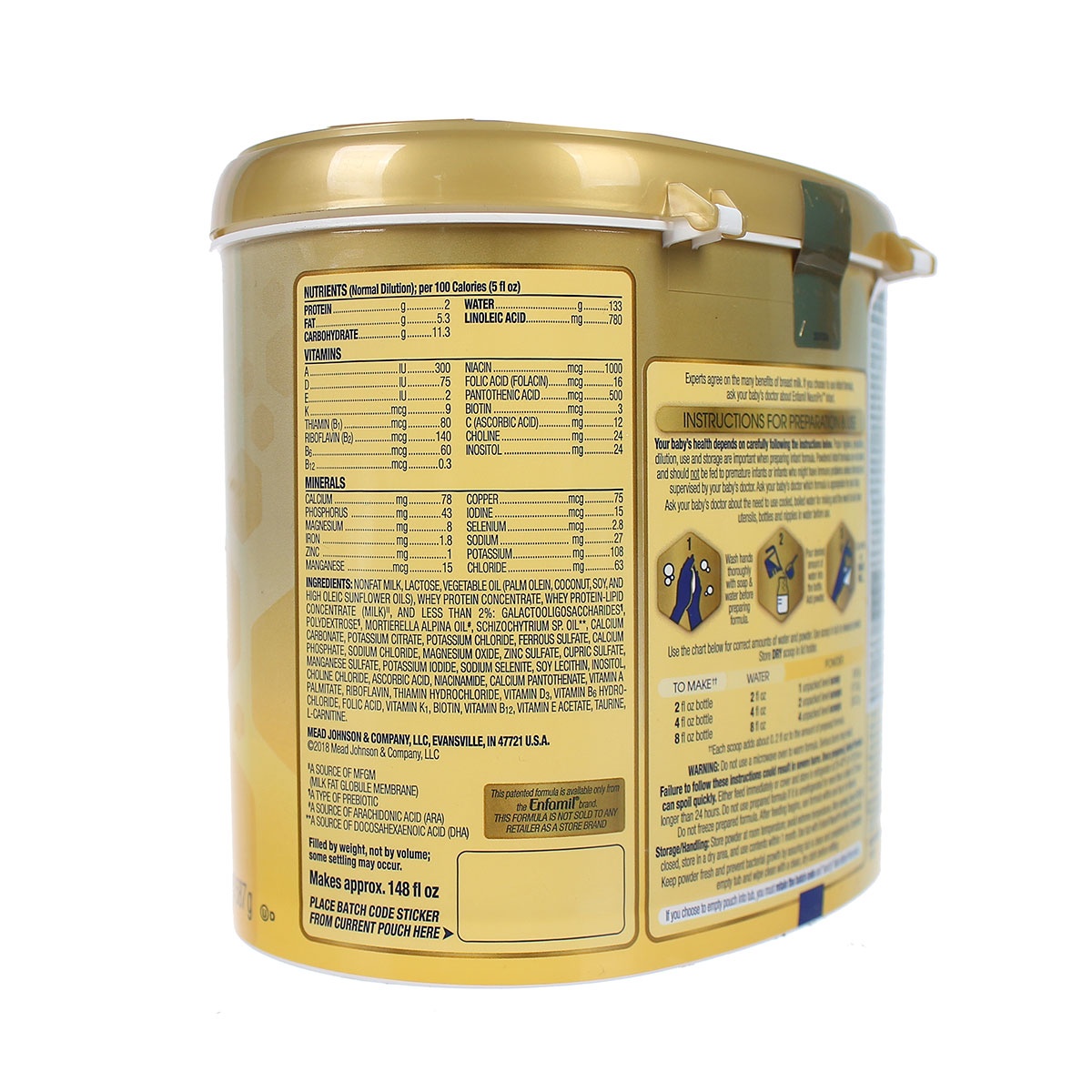 Sữa Enfamil NeuroPro Infant Formula 587g cho bé từ 0-12 tháng tuổi - mặt sau