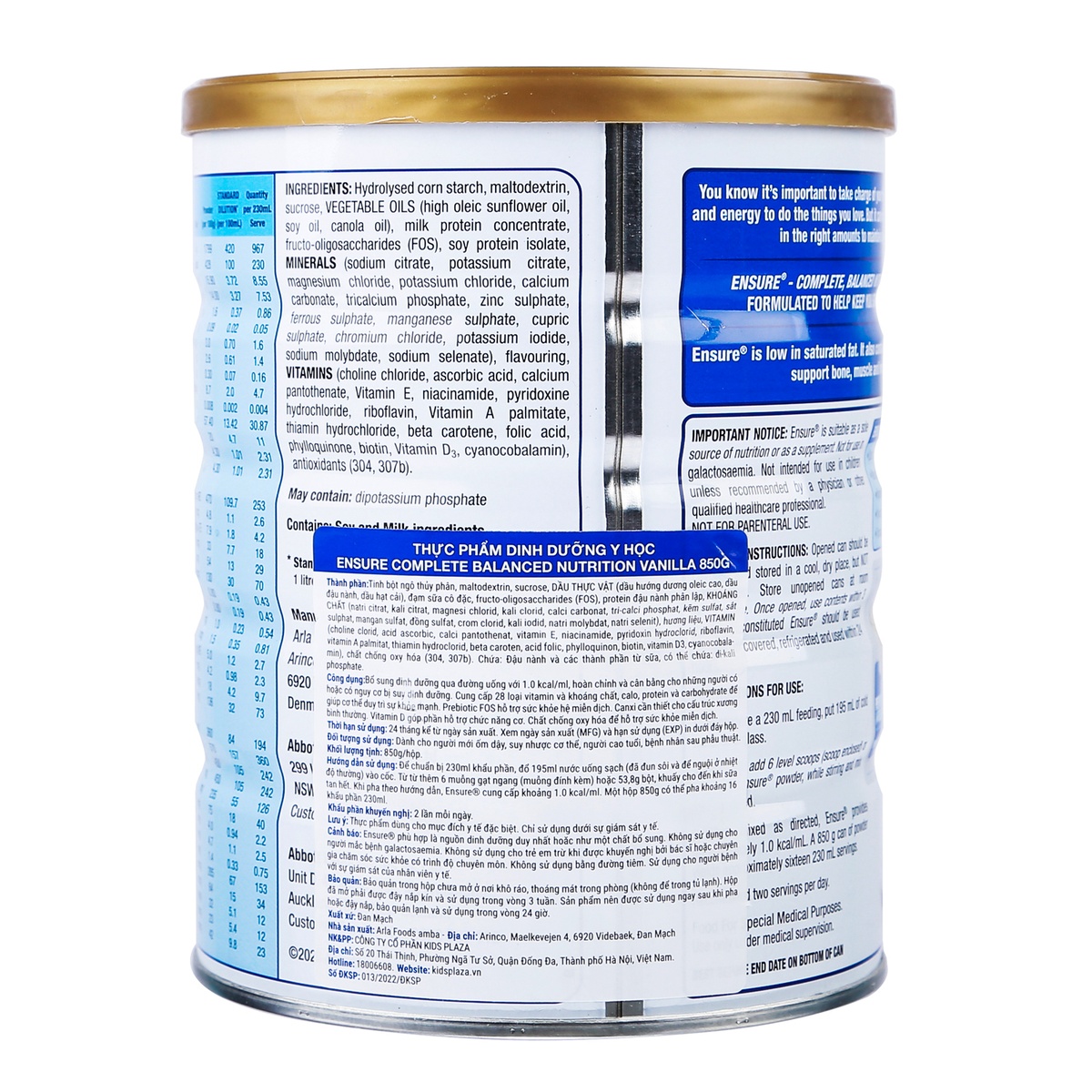 Thực phẩm dinh dưỡng y học Ensure Úc hương Vanilla 850g - mặt sau