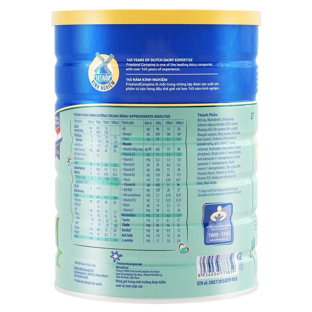 Sữa Friso Gold 4 1500g cho bé 2-4 tuổi - mặt phải