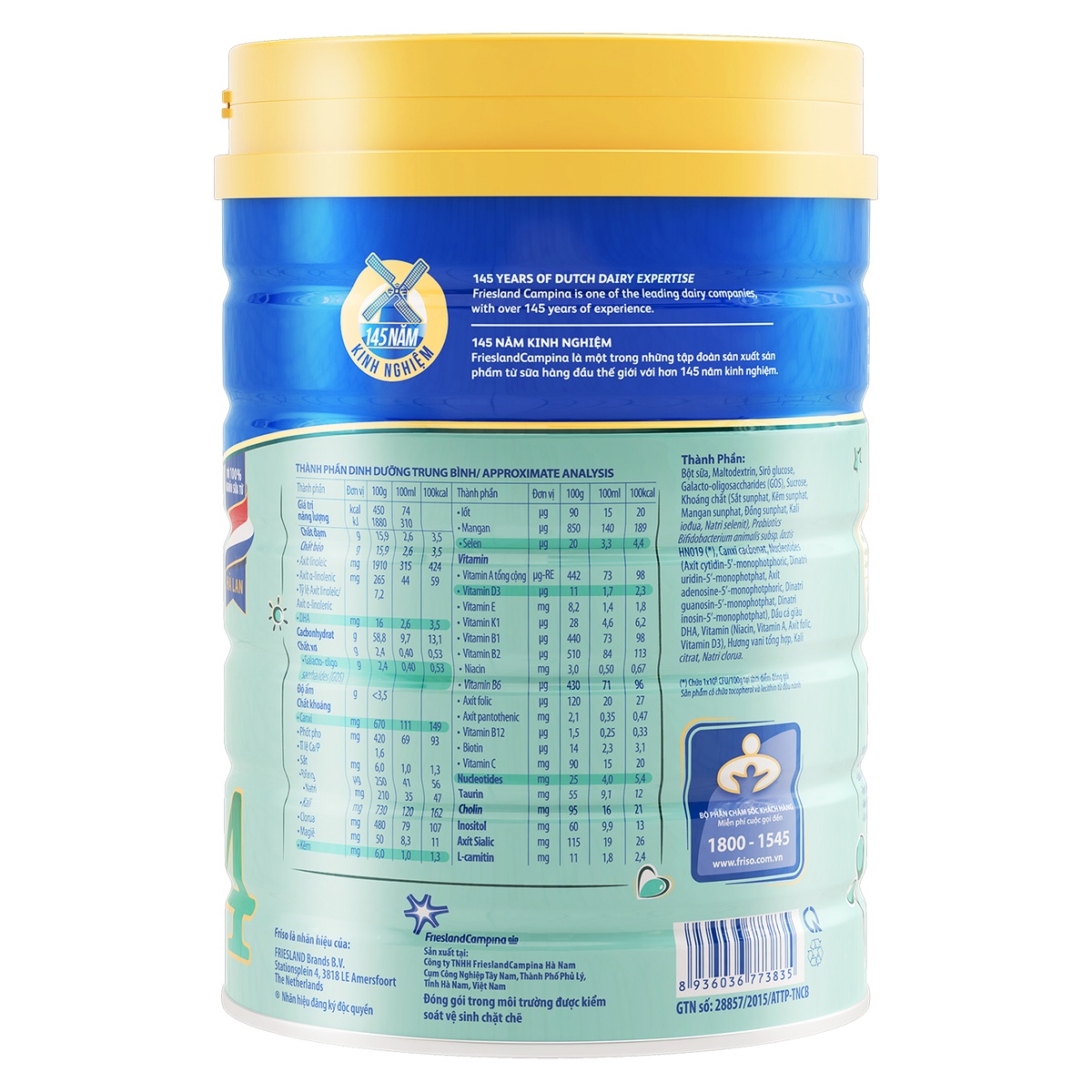 Sữa Friso Gold số 4 900g cho bé 2-4 tuổi - mặt sau