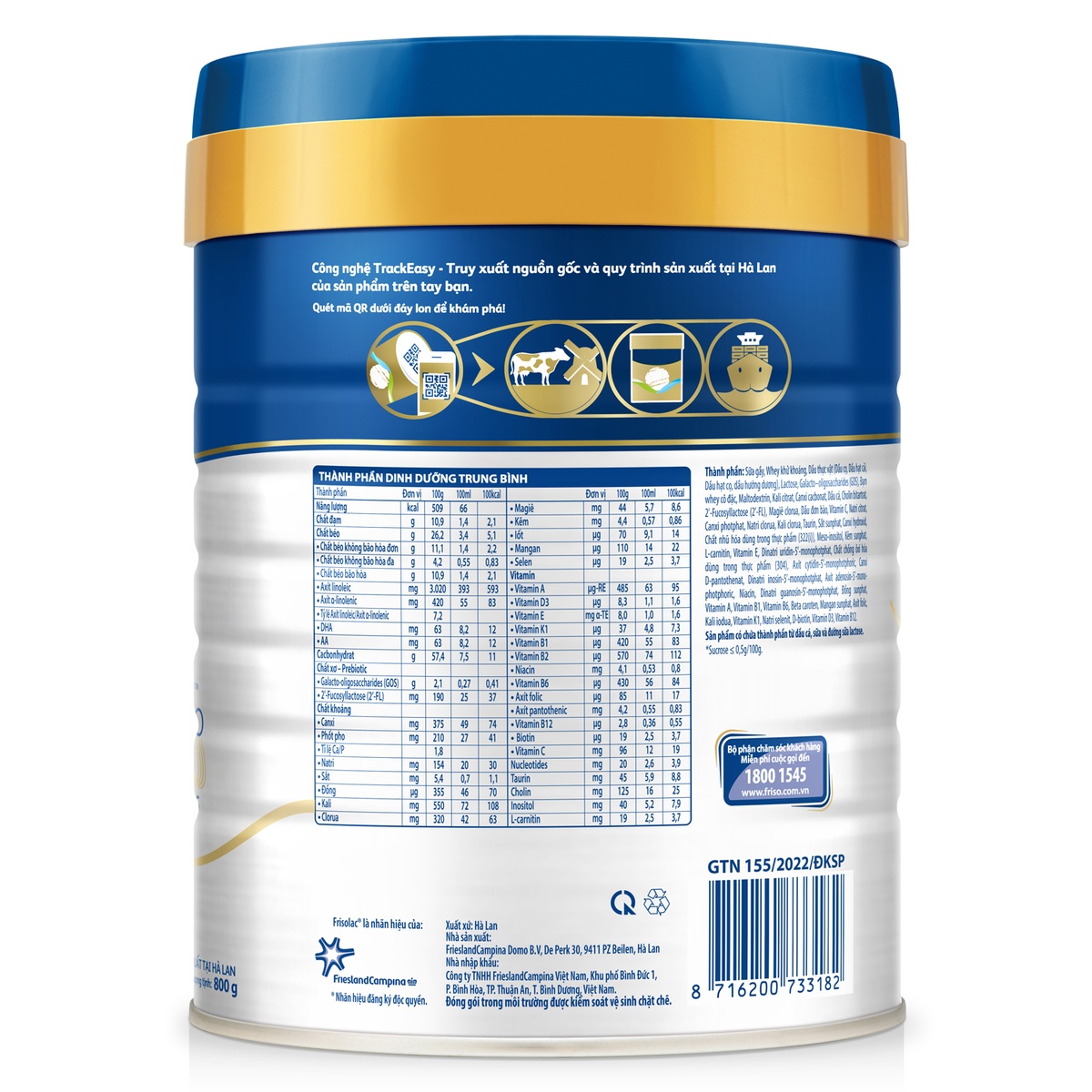 Sữa Frisolac Gold Pro số 1 800g cho bé 0-6M - mặt phải