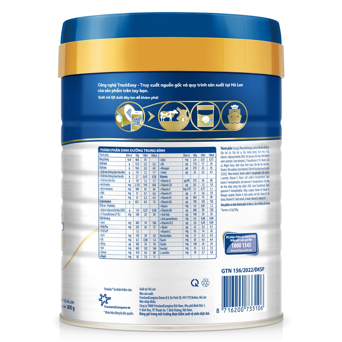 Sữa Frisolac Gold Pro số 2 800g cho bé 6M-12M - mặt phải
