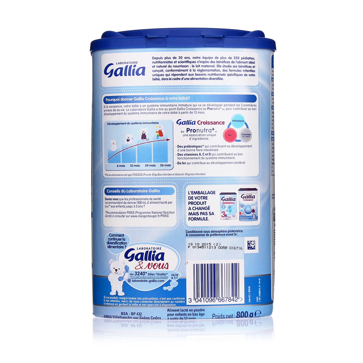 Sữa Gallia Croissance số 3 800gr - mặt sau