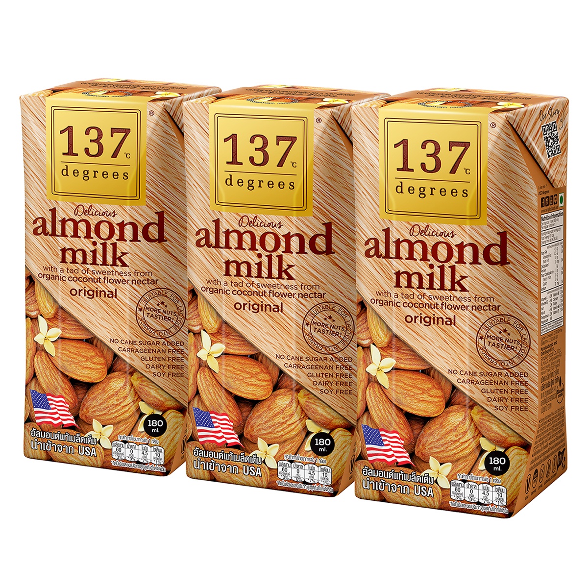Sữa hạt hạnh nhân nguyên chất 137 Degrees 3x180ml