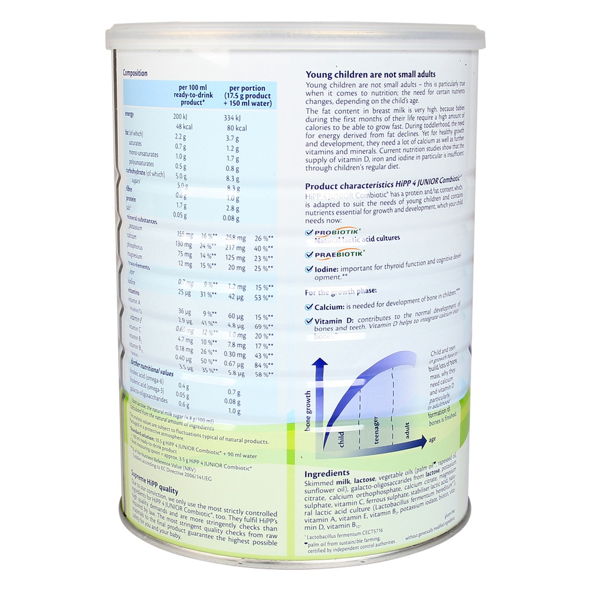 Sữa Hipp số 4 Junior Combiotic 800g - mặt sau