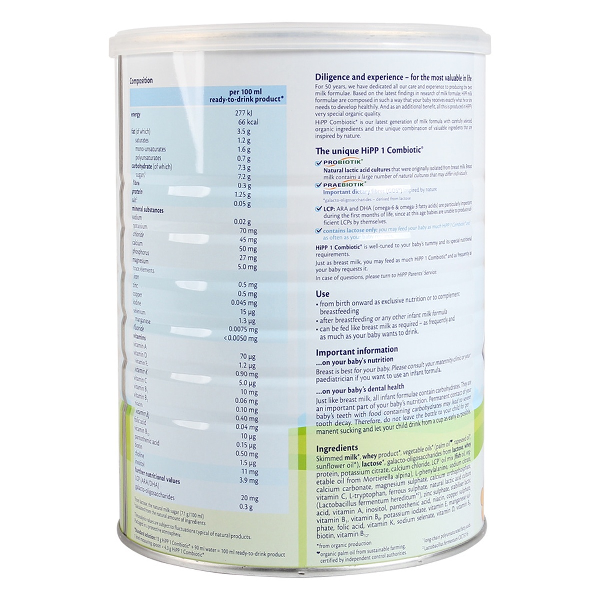 Sữa HiPP số 1 Combiotic Organic 800g  - góc nghiêng