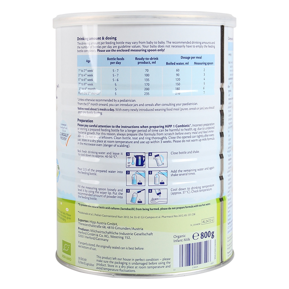 Sữa HiPP số 1 Combiotic Organic 800g  - mặt phải