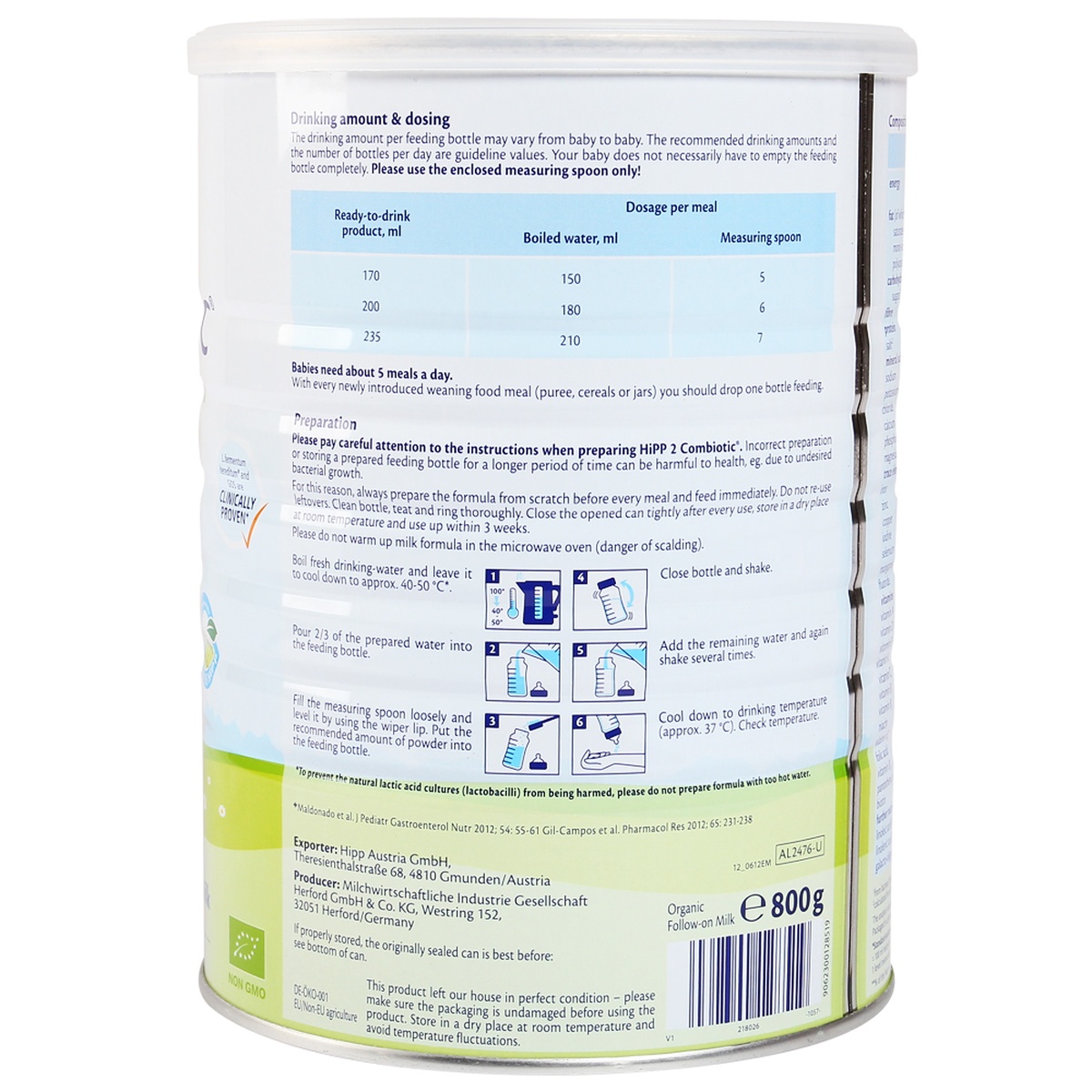 Sữa Hipp số 2 Combiotic Organic 800g (>6 tháng) - mặt phải