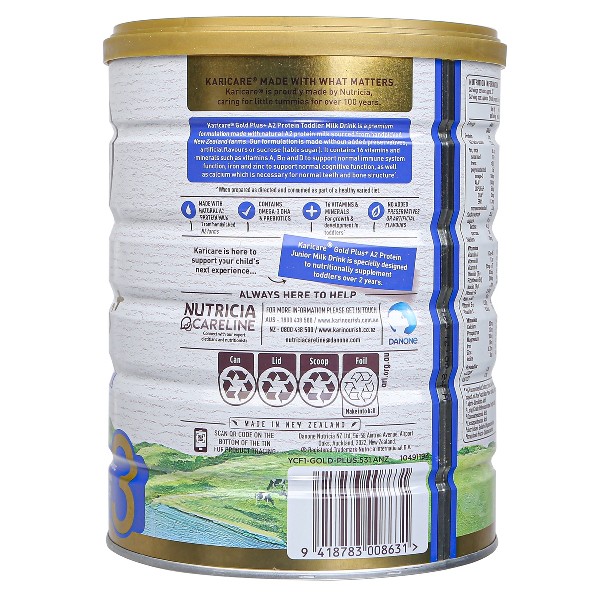 Sữa Karicare Gold Plus A2 Protein số 3 900g - mặt sau
