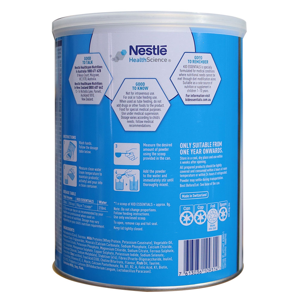 Sữa Kid Essentials 800g cho các bé 1 - 10 tuổi - mặt phải