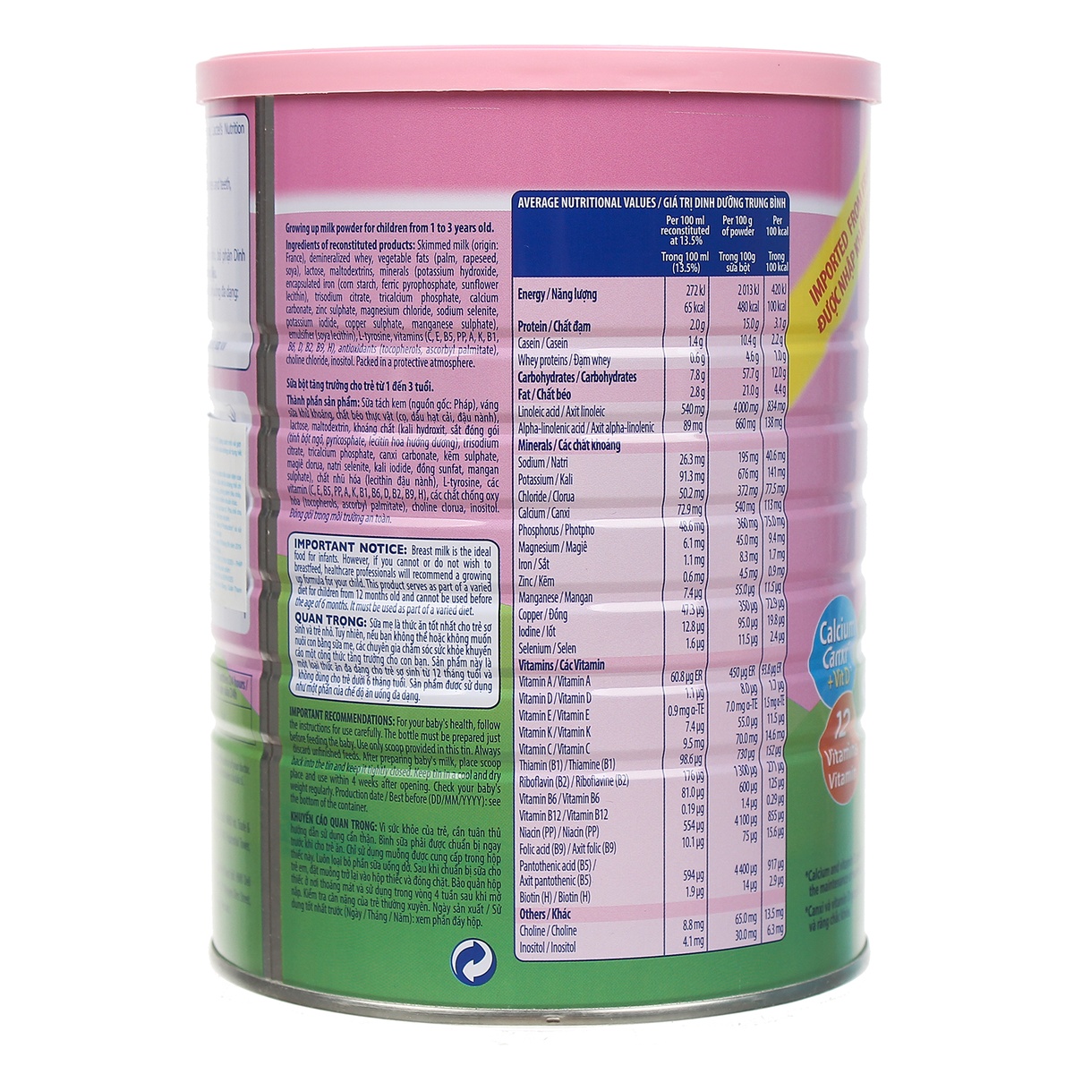 Sữa bột Lactel Eveil Growing Up Milk Powder 800g - mặt phải