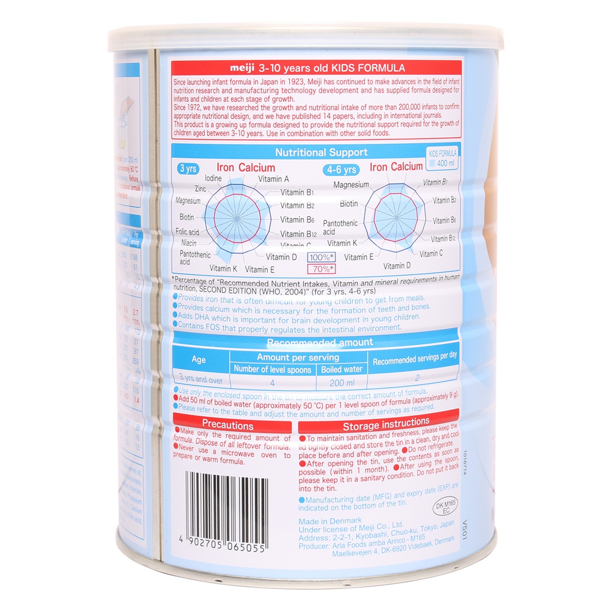Sữa Meiji Kids Formula cho bé từ 3-10 tuổi 900g - mặt trái