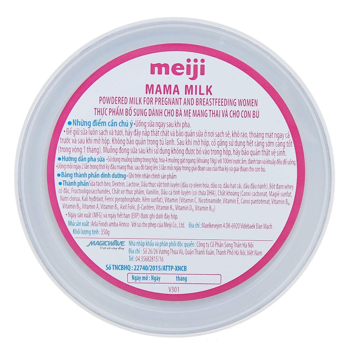 Sữa bầu Meiji Mama Milk (350g) - mặt sau