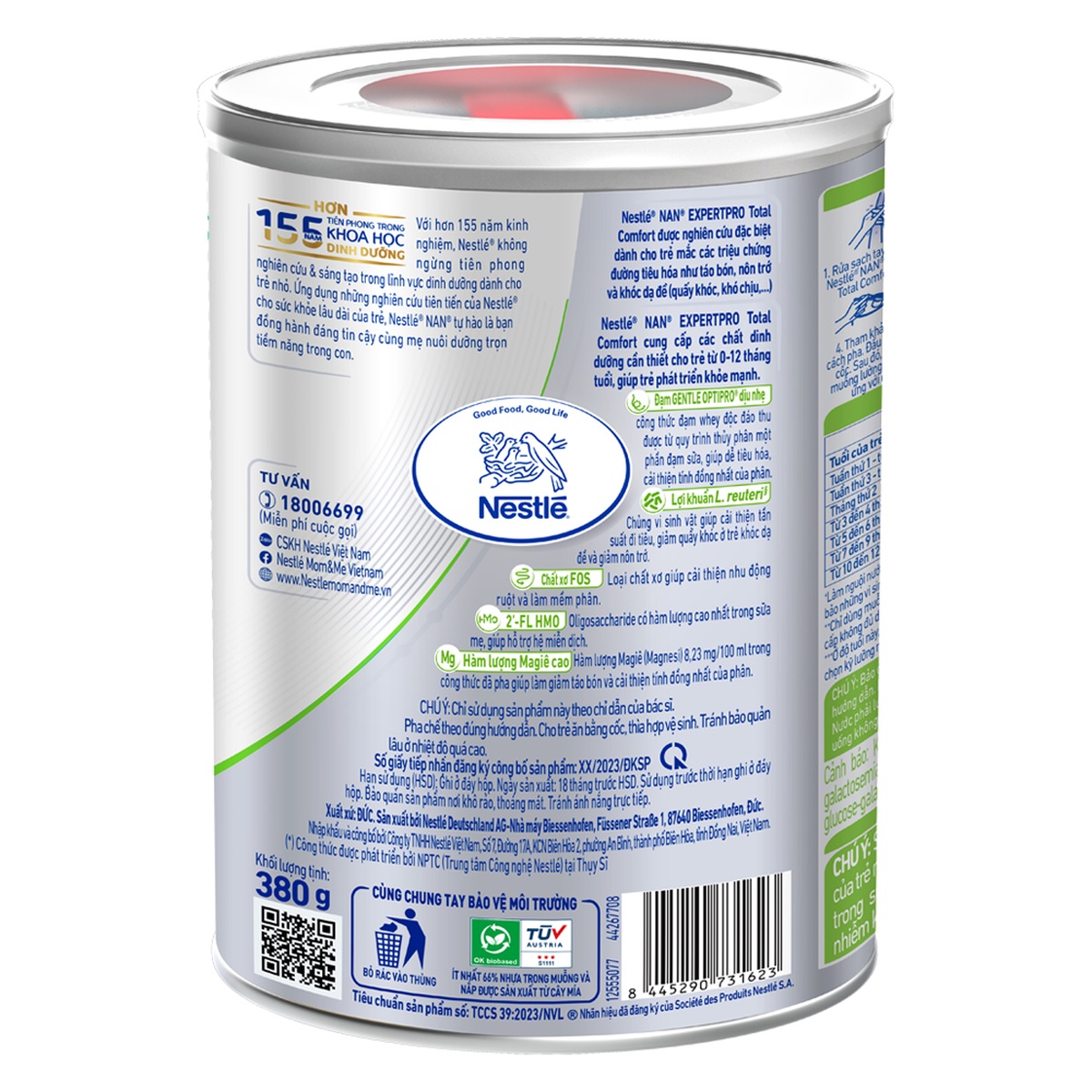 Sữa Nan Expert Pro Total Comfort 380g cho bé 0-12 tháng tuổi - mặt trái
