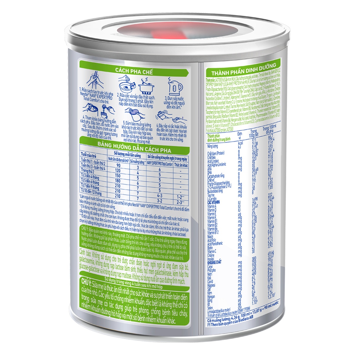 Sữa Nan Expert Pro Total Comfort 380g cho bé 0-12 tháng tuổi - mặt sau