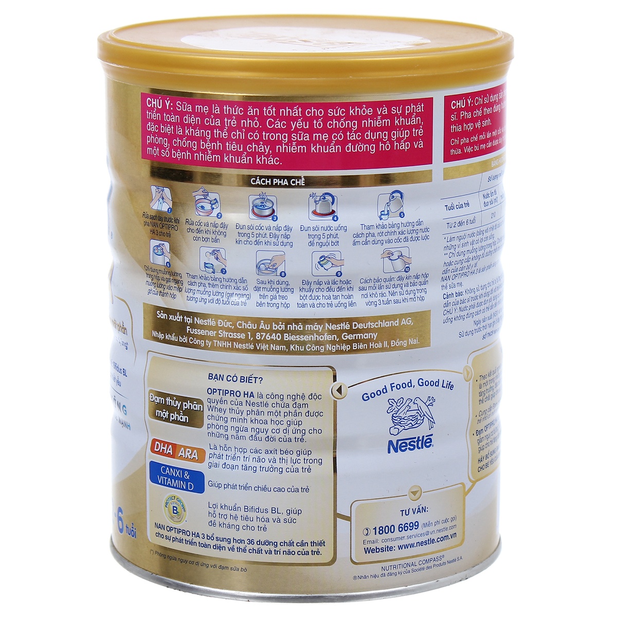 Sữa bột Nan HA Thụy Sĩ số 3 (800g) - mặt sau
