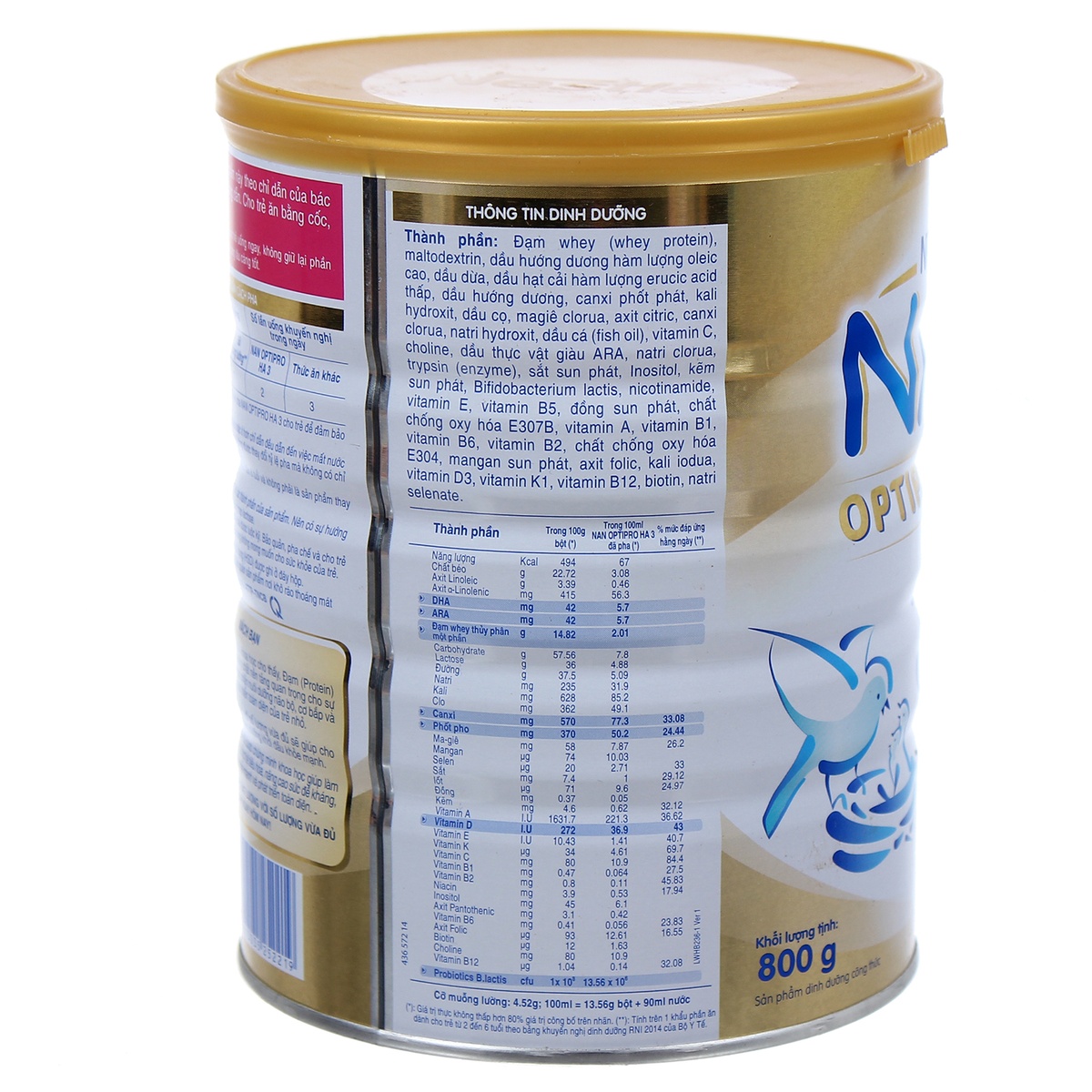 Sữa bột Nan HA Thụy Sĩ số 3 (800g) - mặt phải