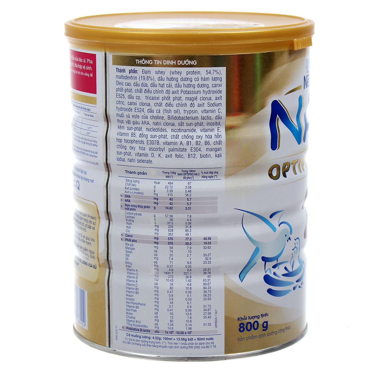 Sữa bột Nan HA số 2 (800g) - mặt trái