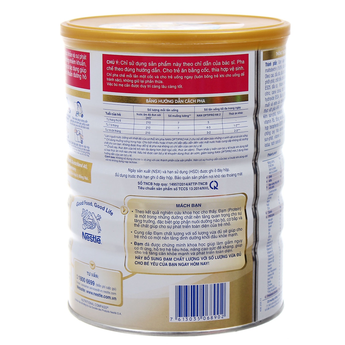 Sữa bột Nan HA số 2 (800g) - mặt sau